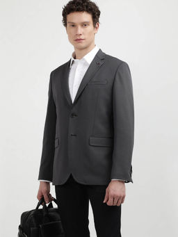 Tommy Hilfiger - Grey Solid Regular Fit Polyester Single Breasted Blazer