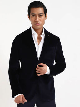 Tommy Hilfiger - Navy Blue Solid Regular-Fit Cotton Blazer