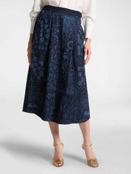 Elena Miro - Navy Blue Printed Flared Skirt