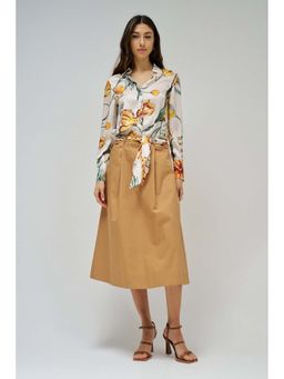 Salsa Jeans - Beige A-Line Solid Skirt with Belt