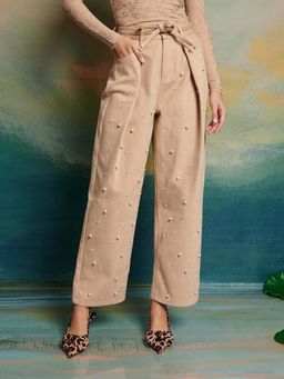 Sister Jane - Beige Victoria Pearl Pant with Belt
