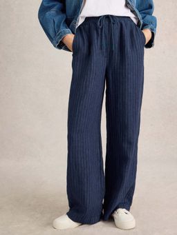White Stuff - Navy Blue Belle Linen Wide Leg Pant