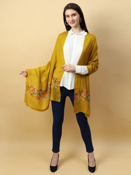 Modarta By Kamakshi - Yellow Shawl Pure Pashmina Shawl Hand Embroidered With Floral Pearl Pattern