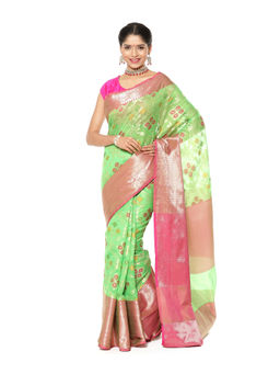 Banarasi Silk Works - Green Patola Art Saree with Unstitched Blouse