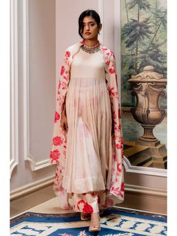 Paulmi & Harsh - Women Off White Chiniya Silk Round Neck Kurta with Pant and Dupatta