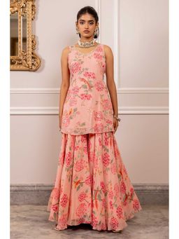 Paulmi & Harsh - Women Pink Georgette V-Neck Kurta with Sharara