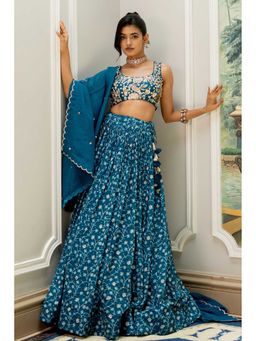 Paulmi & Harsh - Kiku Teal Lehenga with Choli and Dupatta