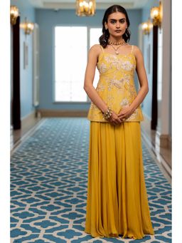 Paulmi & Harsh - Women Yellow Georgette Shoulder Straps Kurta with Palazzo
