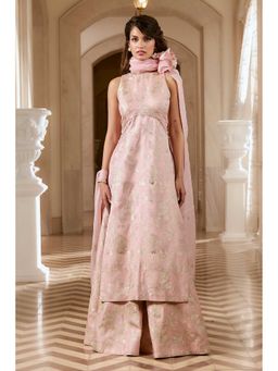 Paulmi & Harsh - Women Pink Jacquard Round Neck Kurta with Palazzo