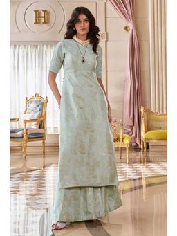 Paulmi & Harsh - Women Green Jacquard Round Neck Kurta with Palazzo