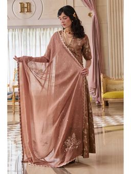 Paulmi & Harsh - Women Brown Silk V-Neck Kurta with Palazzo and Dupatta