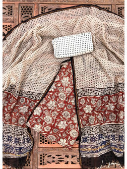 Palash - Red Hand Block Printed Kotadoria Unstitched Full Suit (Set of 3)