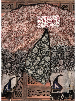 Palash - Black Hand Block Printed Kotadoria Unstitched Full Suit (Set of 3)