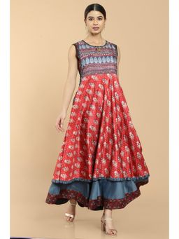 Soch - Red Modal Printed Layered Kurta