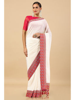 Soch - Cream Georgette Woven Design Saree with Unstitched
