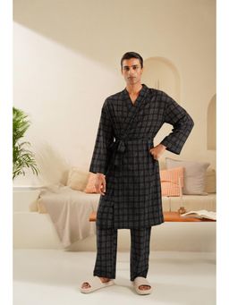 Muvazo - Noire Plaid Navy Blue Robe with Pant