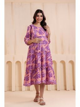 Ikk Kudi By Seerat - Women's Pink and Purple Floral Maternity and Nursing Cotton Dress