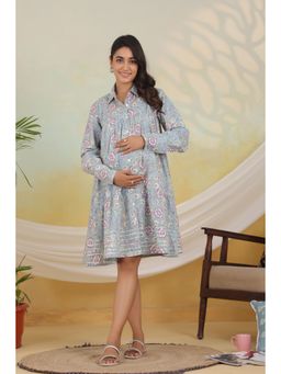 Ikk Kudi By Seerat - Women's Blue Floral Maternity and Nursing Cotton Dress