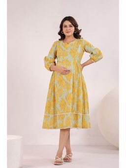 Ikk Kudi By Seerat - Women's Lime Floral Maternity and Nursing Cotton Dress