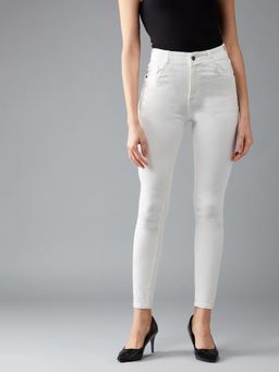 DOLCE CRUDO - Womens White Skinny High Rise Clean Look Bleached Stretchable Jeans