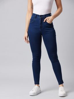DOLCE CRUDO - Womens Navy Blue Skinny High Rise Clean Look Stretchable Jeans