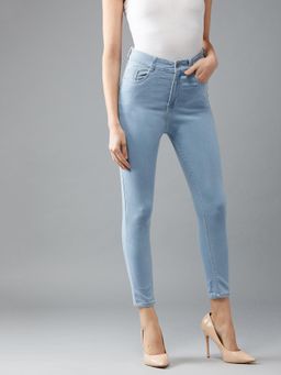 DOLCE CRUDO - Womens Light Blue Skinny Hemline High Rise Ice Wash Cropped Stretchable Jeans