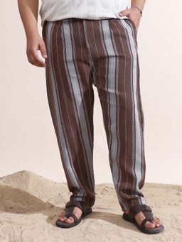 Instafab Plus - Men'S Brown Multitrack-Weave Trousers