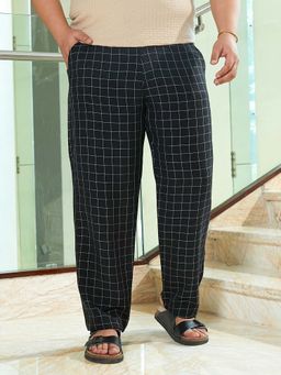 Instafab Plus - Men'S Midnight Black Checked Staright Trousers