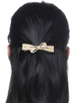 Yellow Chimes - Women White and Gold-Toned Beaded Tic Tac Hair Clip