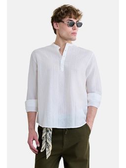 Snitch - White Seersucker Full Sleeves Regular Casual Shirt for Men