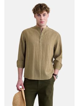 Snitch - Brown Seersucker Full Sleeves Regular Casual Shirt for Men