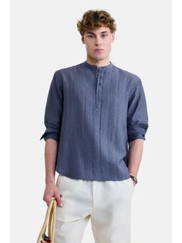 Snitch - Blue Seersucker Full Sleeves Regular Casual Shirt for Men
