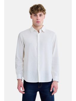 Snitch - White Textured Full Sleeves Regular Party Shirt for Men