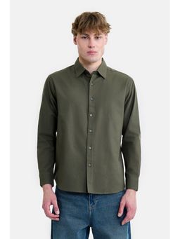 Snitch - Olive Solid Full Sleeves Regular Casual Shirt for Men