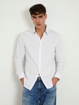 Guess - White Cotton Blend Solid Collar Neck Shirt