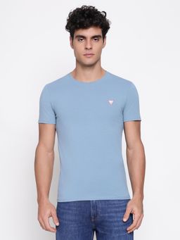 Guess - Men Core Honest Blue Solid Round Neck Regular Fit T-Shirt