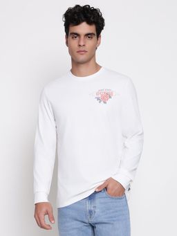 Guess - Men East West Salt White Multi Floral Round Neck Regular Fit T-Shirt