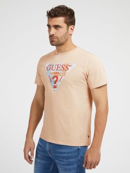 Guess - Men'S Peach Cotton Printed Regular Fit Crew Neck Short Sleeve T-Shirt