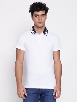 Guess - Men Nolan Pure White Solid Polo Neck Regular Fit T-Shirt