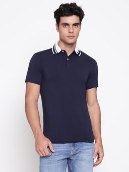 Guess - Men Nolan Smart Blue Solid Polo Neck Regular Fit T-Shirt