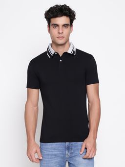 Guess - Men Nolan Jet Black Solid Polo Neck Regular Fit T-Shirt