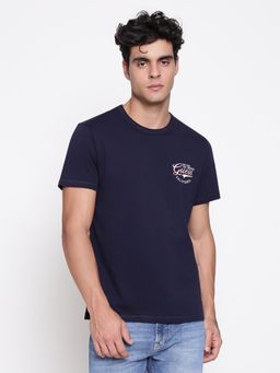Guess - Men Planisph Smart Blue Graphic Round Neck Regular Fit T-Shirt