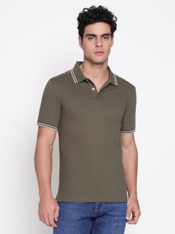Guess - Men Lyle Olive Morning Solid Polo Neck Regular Fit T-Shirt