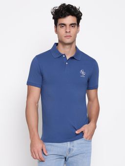 Guess - Men Nolan Pennant Blue Solid Polo Neck Regular Fit T-Shirt