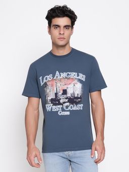 Guess - Blue Men Mid Organic Moonlit Night Graphic Round Neck Regular Fit T-Shirt