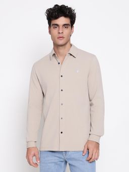 Guess - Beige Men Organic Fluid Compact Piquet Pasadena Stone Solid Regular Fit Shirt