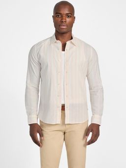 Guess - Multi-Color Men Harkin Linen Primer Pink Multi Vertical Stripes Regular Fit Shirt