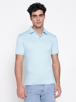 Guess - Men Mercerised Laguna Aqua Solid Polo Neck Regular Fit T-Shirt