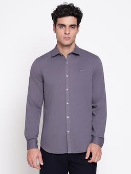 Guess - Grey Men Sunset Cotton Dobby Steel Ball Solid Spread Collar Regular Fit Shirt