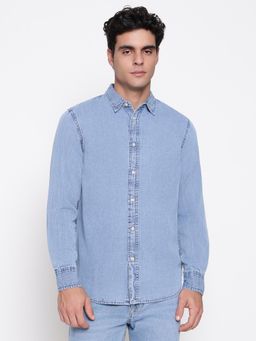Guess - Blue Men Ronnie Tanker Washed Spread Collar Regular Fit Shirt